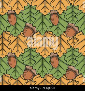 Seamless pattern with leaves and acorns. Stock Vector