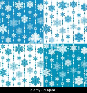 Set of vector seamless patterns with snowflakes. Stock Vector