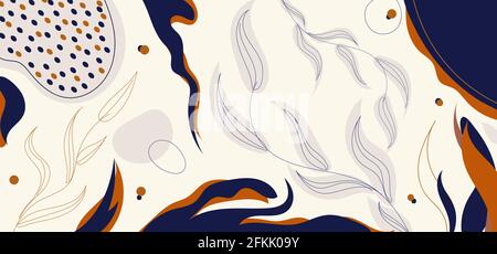 Abstract modern creative collage contemporary hand drawn exotic jungle plants pattern background. Vector illustration Stock Vector
