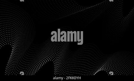 Abstract Contour Wave White 3D Waves on Black Background. Vector illustration Stock Vector