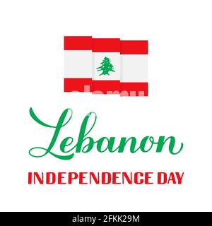 Lebanon Independence Day hand lettering with Lebanese cedar. Holiday ...