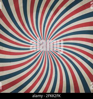 American retro patriotic vector illustration. Concentric stripes in colors of United States flag. Old paper effect. Easy to edit template for Labor Da Stock Vector