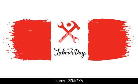 Happy Labour Day calligraphy hand lettering with Canadian flag. Holiday in Canada typography poster. Vector template for banner, flyer, greeting card, Stock Vector