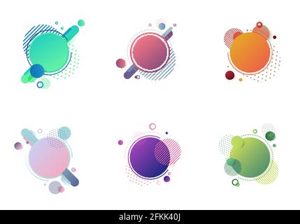 Set of round circles badge multicolor with geometric elements isolated on white background. Vector illustration Stock Vector