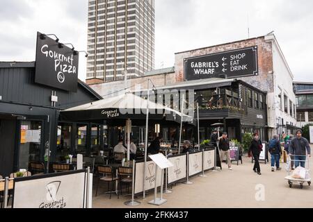 Gourmet PIzza restaurant at Gabriel's Wharf gradually reopening after the Coronavirus lockdown, Upper Ground, Southbank, Lambeth, London, SE1, UK Stock Photo