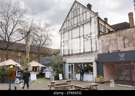 Shops and small businesses gradually reopening after the Coronavirus lockdown at Gabriel's Wharf, Upper Ground, Southbank, Lambeth, London, SE1, UK Stock Photo