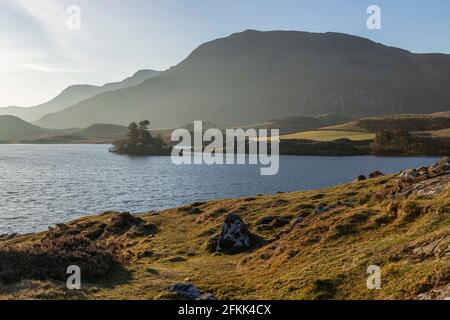 Cregennan Lakes at sunrise, Snowdonia, Wales Stock Photo
