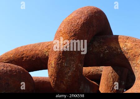 Big, heavy and rusty industrial iron chains Stock Photo