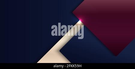 Abstract banner web template squares shape shiny red, blue color overlapping with lighting on dark blue background. Luxury style. Vector illustration Stock Vector
