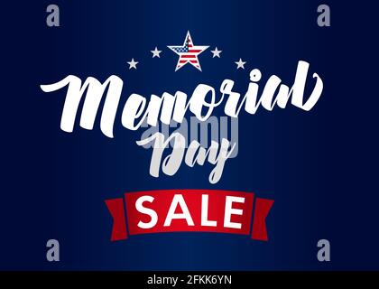 Happy Memorial Day USA sale banner. Isolated abstract graphic design template. US colors. Calligraphic letters. Decorative brush calligraphy, American Stock Vector