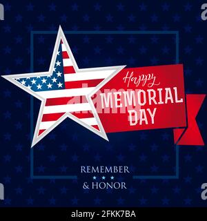 Happy Memorial Day USA square banner. Isolated abstract graphic design template. US colors. Calligraphic letters. Decorative calligraphy, American fla Stock Vector