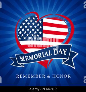 Happy Memorial Day USA square banner. Isolated abstract graphic design template. US colors. Remember And Honor decorative calligraphy, American flag, Stock Vector