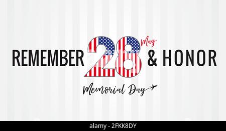 Happy Memorial Day USA horizontal banner. Isolated abstract graphic design template. US colors, digits concept. Remember And Honor classic calligraphy Stock Vector