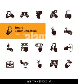 Icon set of hands holding a communication device Stock Vector