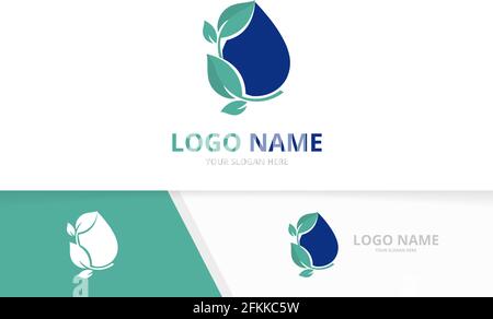 Eco water and leaves logo combination. Unique nature oil logotype design template. Stock Vector