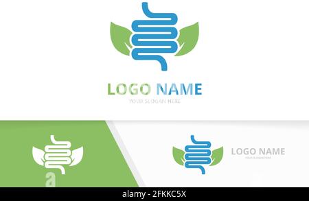 Vector eco intestine logo combination. Colon and leaf logotype design template. Stock Vector