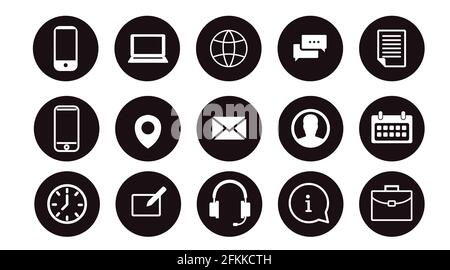 Contact Icon Set. Black and White Illustration of Differente Contect icons Stock Vector