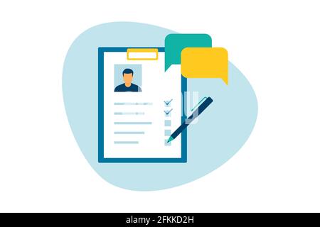 Clipboard with worker resume, checklist and pen, recruitment concept Stock Vector