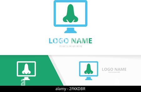 Vector nose and computer logo combination. ENT clinic, otolaryngology logotype design template. Stock Vector