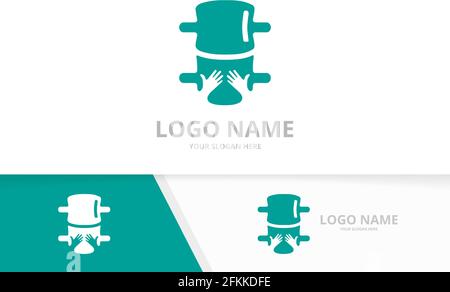 Vector spine and hands logo combination. Unique spinal diagnostic center logotype design template. Stock Vector
