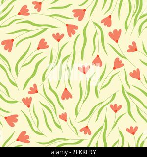 Seamless pattern with wild meadow flowers. Colorful hand drawn vector illustration. Abstract flowers. Print for wrapping, textile or paper Stock Vector
