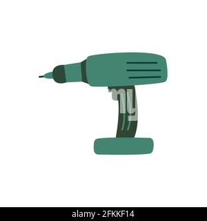 Hammer drill. Screwdriver. Electric cordless handheld household repair tool. Colorful vector illustration isolated hand drawn Stock Vector