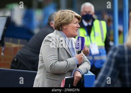 Presenter Clare Balding (BT Sport) during the UEFA Womens Champions League Semi Final game between Chelsea and Bayern Munich at Kingsmeadow in London, England. Stock Photo