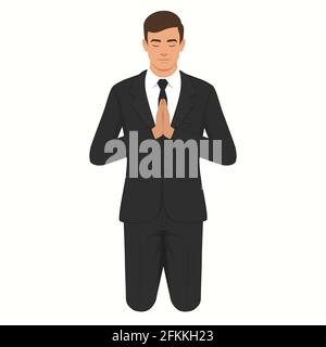 Man kneeling praying to God. Faith, prayer concept. Sketch vector ...