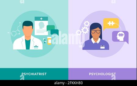 Psychiatrist vs psychologist: differences between psychiatry and psychology Stock Vector