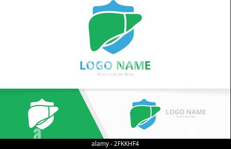 Liver and shield logo combination. Security organ and guard logotype design template. Stock Vector