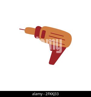 Drill. Electric cordless handheld household repair tool. Colorful vector illustration isolated hand drawn Stock Vector