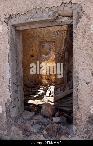 Abandoned and ruined miners farmhouse on the Ruta de los mineros, Sierra Lujar near Orgiva in Andalusia, Spain Stock Photo