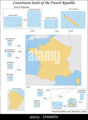 Overseas France consists of the French-administered territories outside Europe Stock Vector