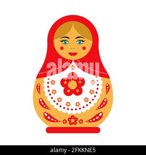Russian doll Matryoshka isolated on white. Traditional Russian souvenir. Flat vector icon Stock Vector