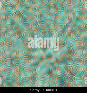 Seamless circle abstract background in turquoise green gold colours. Abstract geometric seamless pattern with circles. Trendy textures. Modern abstrac Stock Photo