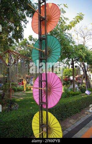 Entrance display of umbrellas at Bo Sang Handicraft Centre, Chiang Mai, Thailand, Asia Stock Photo