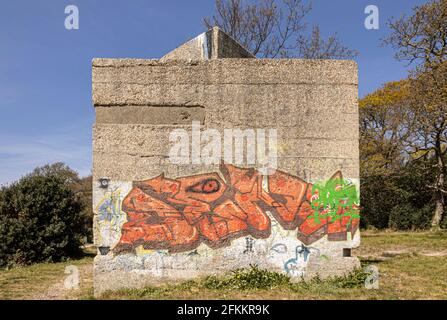 Remains of World War II pillbox overlooking Southampton Water Stock Photo