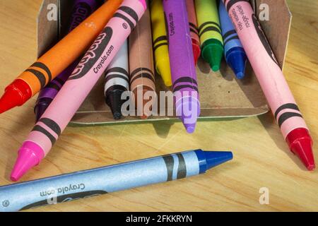 Crayola crayons are popular art supplies for children, USA Stock Photo