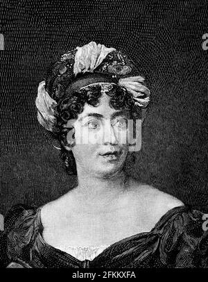 Anne Louise Germaine de Staël-Holstein (1766-1817), commonly known as Madame de Staël, was a French woman of letters and political theorist of Genevan origin. She was a voice of moderation in the French Revolution and the Napoleonic era up to the French Restoration. Stock Photo