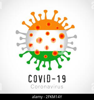 COVID-19 Coronavirus flu icon illustration with Indian flag. Quarantine concept, time to vaccinate banner - social distancing for Indian people Stock Vector