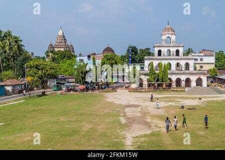 PUTHIA, BANGLADESH - NOVEMBER 10, 2016: View of Shiva temple and Dol Mandir temple in Puthia village, Bangladesh Stock Photo