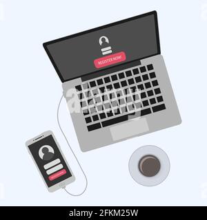Registration new account. Sign in page on computer and smartphone screen. Laptop and mobile phone with authentication interface. Creating account on s Stock Vector
