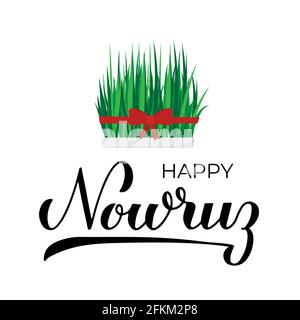 Happy Nowruz calligraphy hand lettering isolated on white. Iranian or Persian new year sign. Spring holiday vector illustration. Vector template for g Stock Vector