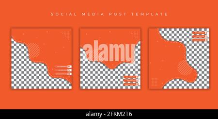 Set of social media post template with orange design. simple social media template design. good template for web banner design. Stock Vector