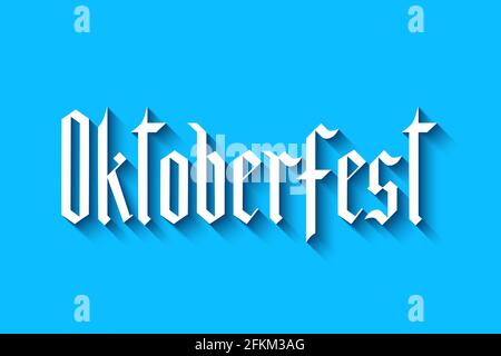 Oktoberfest fraktur font gothic lettering on blue background. Traditional Bavarian beer festival. Easy to edit vector template for your logo design, p Stock Vector