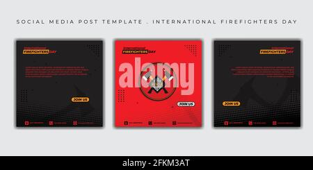 International firefighters day design. set of social media post template with dark and red design. good template for firefighter day design Stock Vector