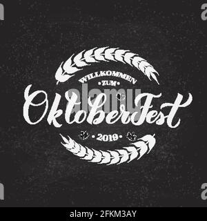 Oktoberfest calligraphy hand lettering on chalkboard background. Traditional Bavarian beer festival. Easy to edit vector template for your logo design Stock Vector