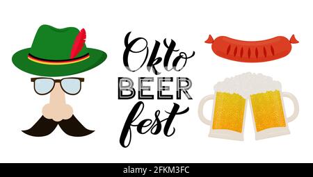 Oktoberfest calligraphy hand lettering isolated on white. Traditional German beer festival. Easy to edit vector template for your logo design, poster, Stock Vector