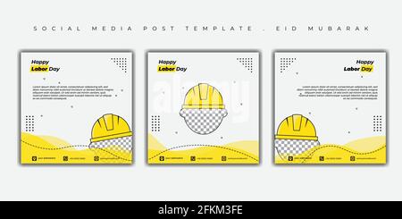Happy labor day design with helmet template design. Set of Social media post template. good template for Labor day design. Stock Vector
