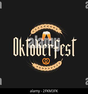 Oktoberfest fraktur font gothic lettering with ears of wheat. Traditional Bavarian beer festival. Easy to edit vector template for your logo design, p Stock Vector